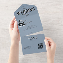 Modern Elegant Dusty Blue QR Code Bröllop