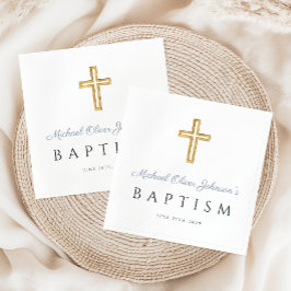 Modern Elegant Dusty Blue Script Boy Baptism Pappersservett