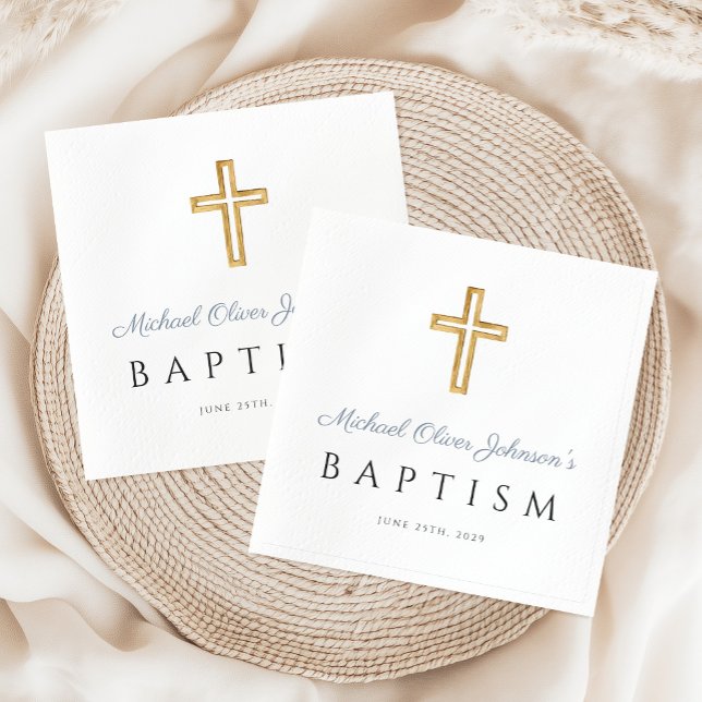 Modern Elegant Dusty Blue Script Boy Baptism Pappersservett (Modern Elegant Dusty Blue Script Boy Baptism Napkins)