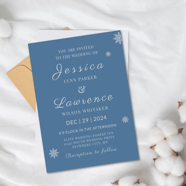 Modern Elegant Dusty Blue Silver Winter Wedding Inbjudningar (Modern Elegant Snow Dusty Blue Silver Winter Wedding Invitations)