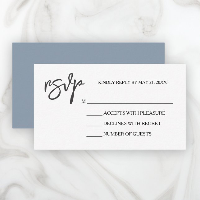 Modern Elegant Dusty Blue White OSA kort (Elegant Wedding RSVP Cards with Multiple Size Options.)