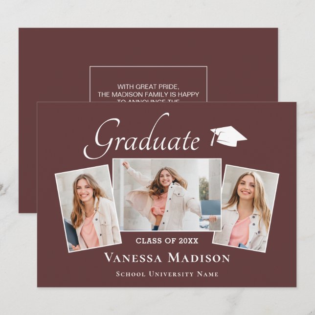 Modern | Elegant Dusty Ro 3 Photo Studenten Meddelande (Fram/baksida)