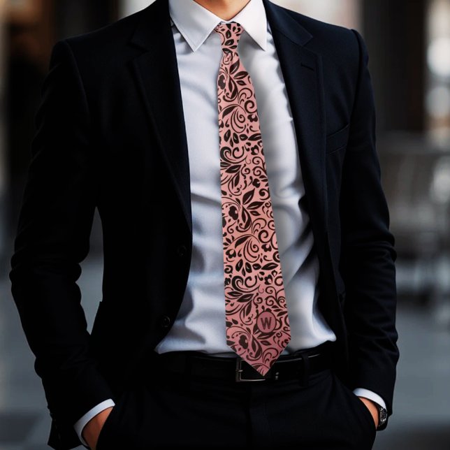 Modern Elegant Dusty Rosa Blommönster Monogram Slips (Skapare uppladdad)