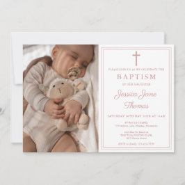 Modern Elegant Dusty Rose Pink Photo Baptism Inbjudningar