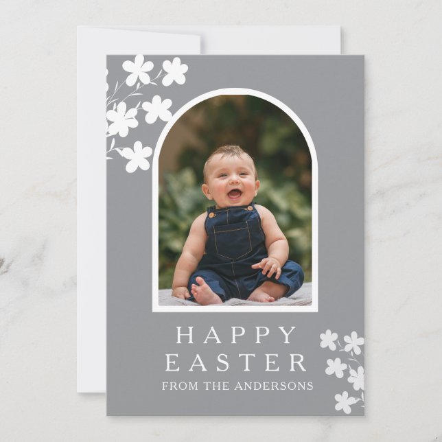 Modern Elegant Easter Family Photo Floral & Arch Julkort (Framsida)