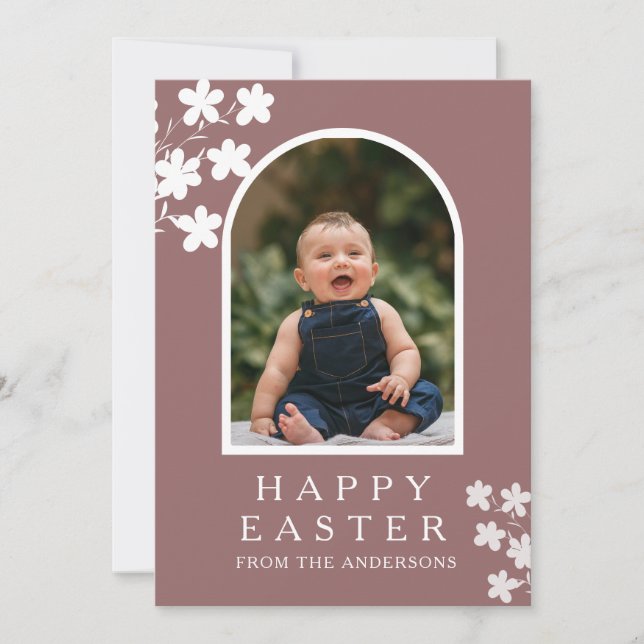 Modern Elegant Easter Family Photo Floral & Arch Julkort (Framsida)
