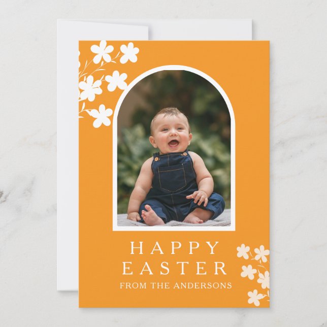 Modern Elegant Easter Family Photo Floral & Arch Julkort (Framsida)
