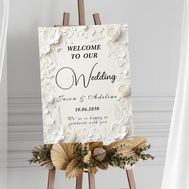 Modern Elegant Embossed Floral Wedding Sign Poster (Skapare uppladdad)