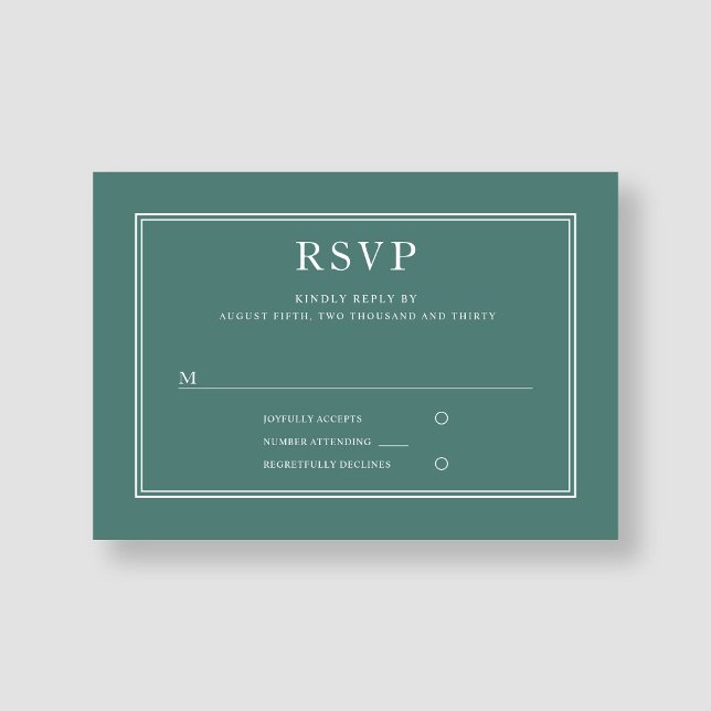 Modern Elegant Emerald Grönt Bröllop OSA Kort (Modern Elegant Emerald Green Wedding RSVP Card)