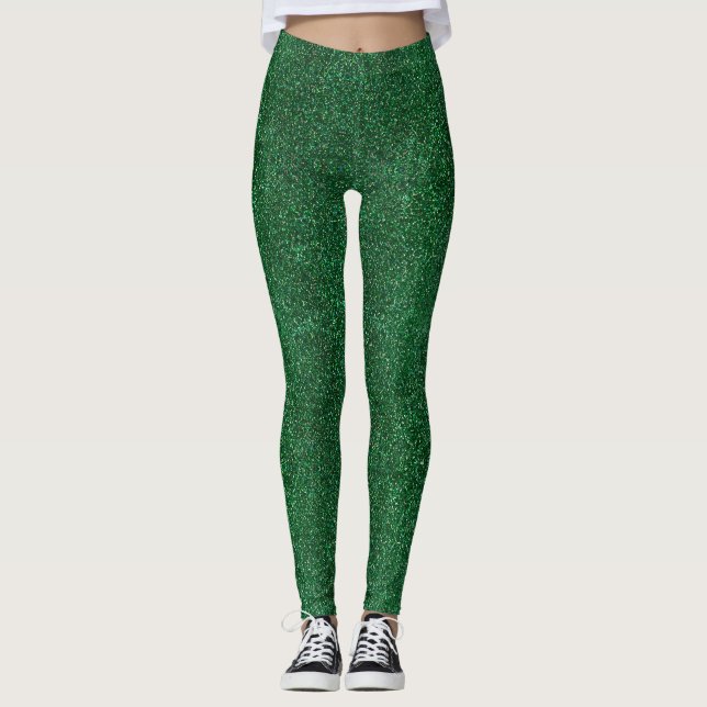 Modern Elegant Emerald Grönt Glitter Gnistra Glam Leggings (Framsida)