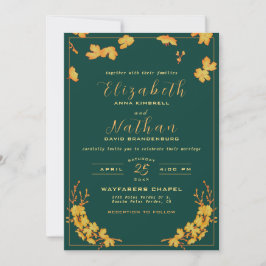Modern Elegant Emerald Grönt & Guld Blommigt Bröll Inbjudningar