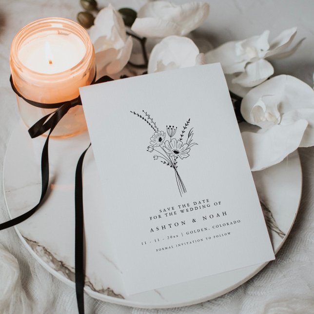 Modern Elegant enkel Blommigt Spara datumkortet Inbjudningar (Skapare uppladdad)