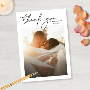 Modern Elegant Enkel Chic Script 2 Foto Bröllop Tack Kort