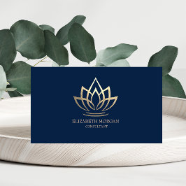 Modern Elegant Enkel Guld Lotus Marinblå Visitkort