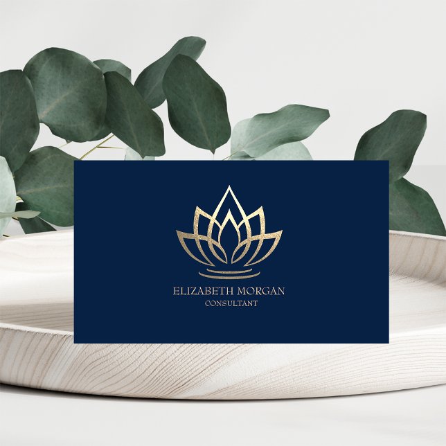 Modern Elegant Enkel Guld Lotus Marinblå Visitkort (Skapare uppladdad)