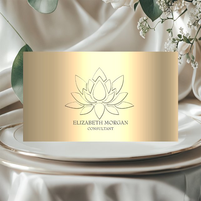 Modern Elegant enkel Lotus Guld Metallic Visitkort (Skapare uppladdad)