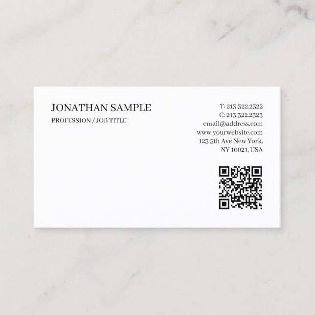 Modern Elegant Enkel Mall Anpassad Text QR-kod Visitkort (Framsida)