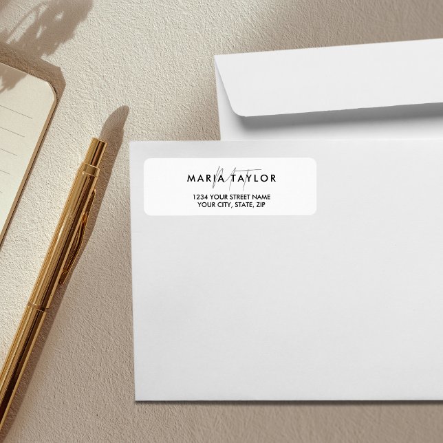 Modern Elegant - enkel minimalistisk svartvitt Returadress Etikett (Simple Minimalist Black and White return address label)