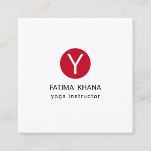 Modern Elegant Enkel monogrammad Red Yoga Fyrkantigt Visitkort