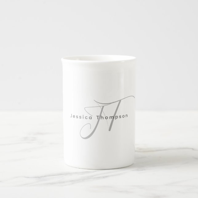 Modern Elegant Enkel Professionell Monogram Benporslin Mugg (Framsidan)