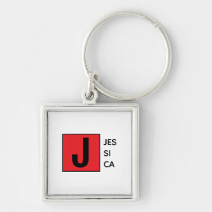 Modern Elegant Enkel Professionell Monogram Fyrkantig Silverfärgad Nyckelring
