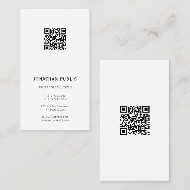 Modern Elegant Enkel QR-kod Mall Vertikal Visitkort (Fram/baksida)