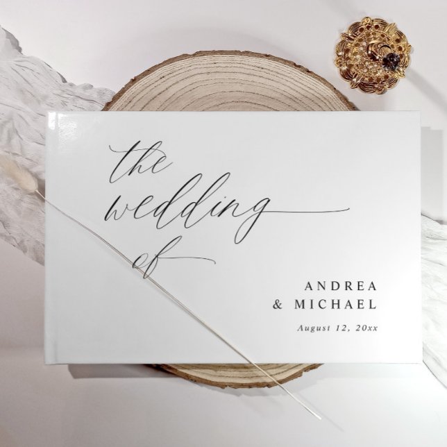 Modern Elegant enkel romsk minimalistisk Bröllop Gästböcker (Personalized guest book in modern romantic calligraphy. Custom wedding guest book.)