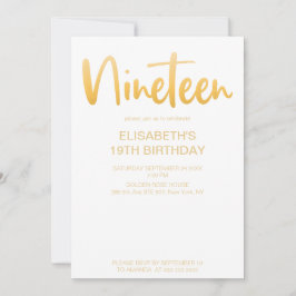 Modern Elegant - enkel vit 19-Födelsedagsfest Inbjudningar