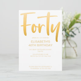 Modern Elegant enkel vit 40:e födelsedag Party Inbjudningar