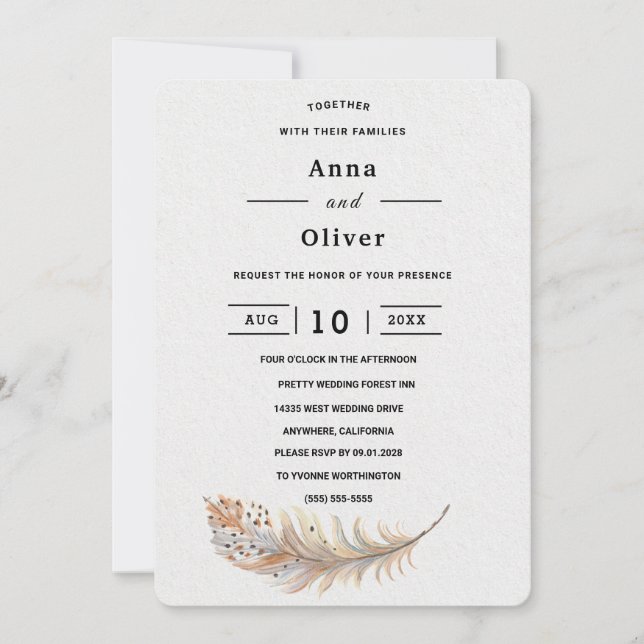 Modern elegant enkel vit anpassningsbar bröllop inbjudningar (Framsida)