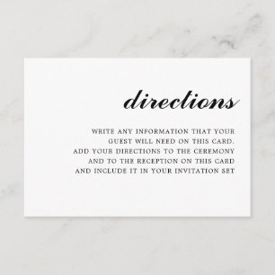 Modern Elegant, enkelt Bröllop Directions Black Tilläggskort