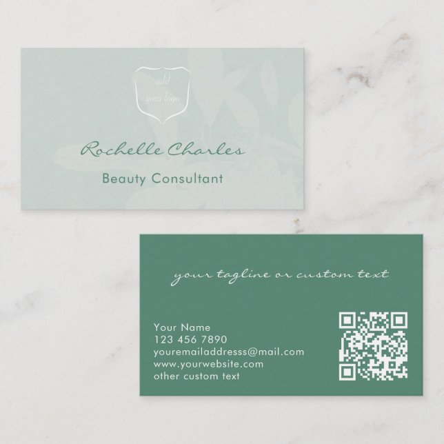 Modern Elegant Eucalyptus Add Logo QR Code Beauty Visitkort (Fram/baksida)