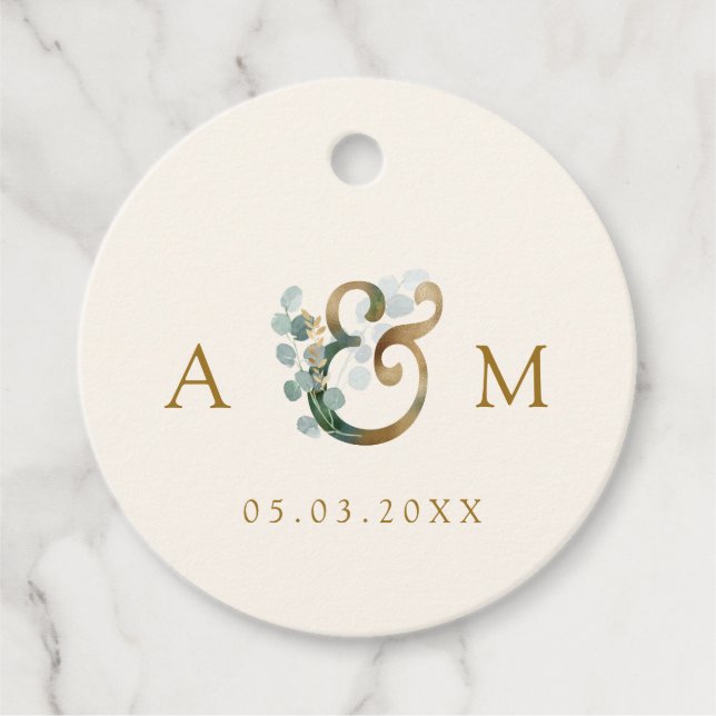 Modern Elegant Eucalyptus Ampersand Bröllop Gåvor Etiketter (Framsida)