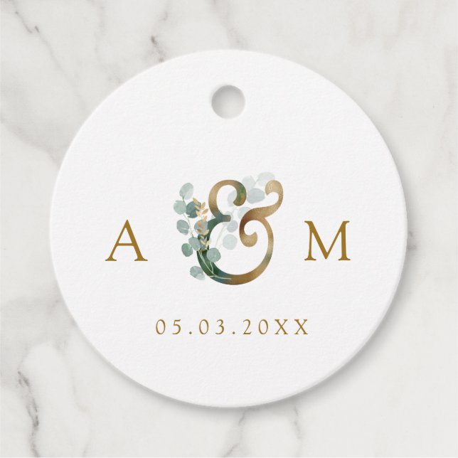 Modern Elegant Eucalyptus Ampersand Bröllop Gåvor Etiketter (Framsida)