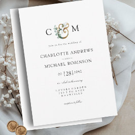Modern Elegant Eucalyptus Ampersand Bröllop Inbjudningar