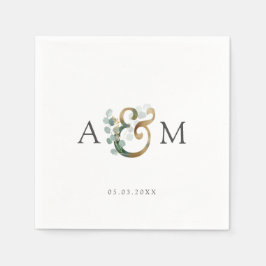 Modern Elegant Eucalyptus Ampersand Bröllop Pappersservett