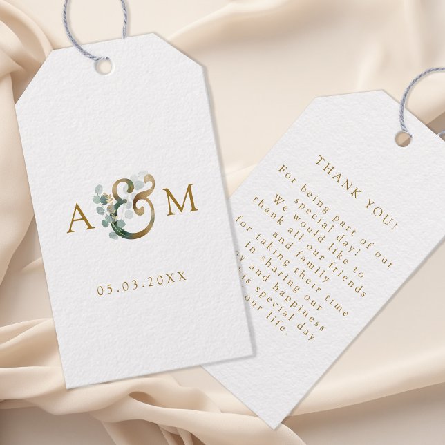 Modern, elegant eucalyptus ampersand bröllop presentetikett (Skapare uppladdad)