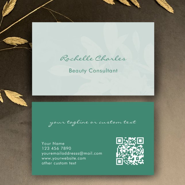 Modern Elegant Eucalyptus Green Beauty Consultant Visitkort (Edit this business card template.  Beautiful green botanical design with elegant modern script.
)
