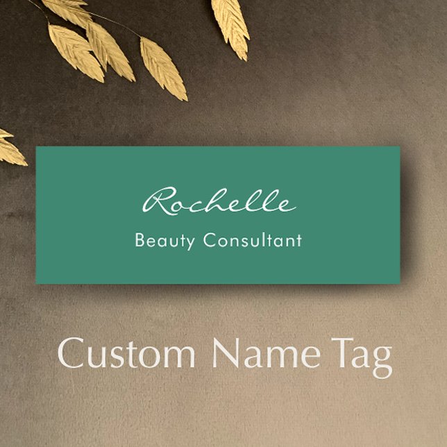 Modern Elegant Eucalyptus Green Custom Employee Namnbricka (Customize this beautiful green and white elegant name tag. 
)