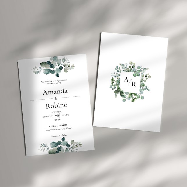 Modern Elegant Eucalyptus Greenery Bröllop Inbjudningar (Skapare uppladdad)