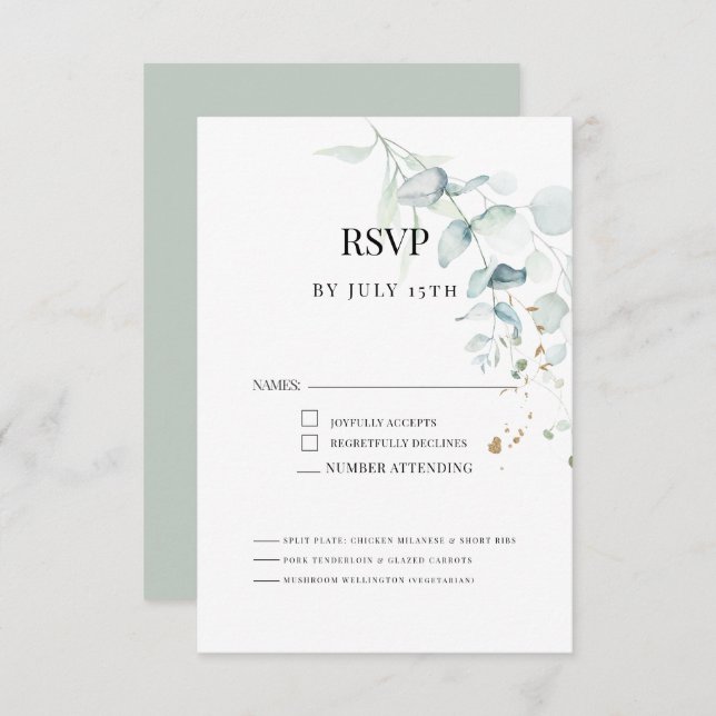 Modern Elegant Eucalyptus Greenery Meal Choice OSA Kort (Fram/baksida)