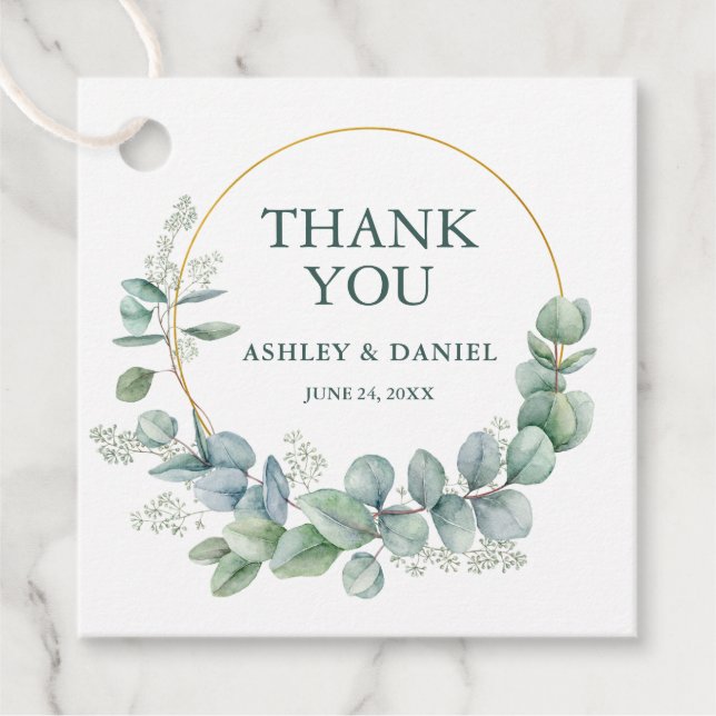 Modern Elegant Eucalyptus Guld Tack Bröllop Gåvor Etiketter (Framsida)