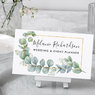Modern Elegant Eucalyptus Löv Guld Framad Visitkort