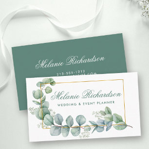Modern Elegant Eucalyptus Löv Guld Ram Visitkort