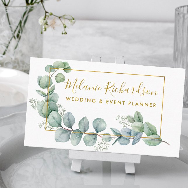 Modern Elegant Eucalyptus Löv och Guld Visitkort (Customize to change text size, color or text style.)