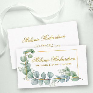 Modern Elegant Eucalyptus Lövs Greenery Guld Visitkort