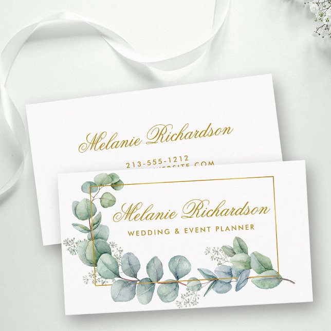 Modern Elegant Eucalyptus Lövs Greenery Guld Visitkort (Customize to change text size, color or text style.)