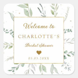 Modern, elegant eukalyptus bröllopsdusch  fyrkantigt klistermärke