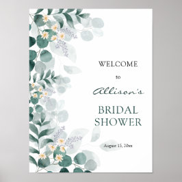 Modern elegant eukalyptus bröllopsdusch välkomst poster
