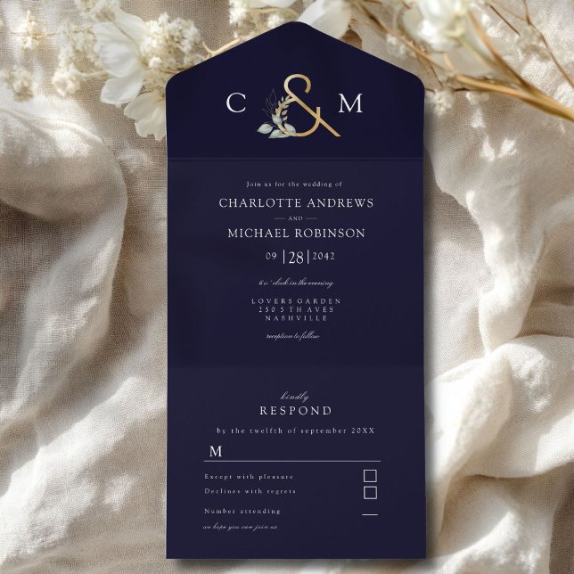 Modern, elegant eukalyptusbröllop (Modern, elegant eucalyptus wedding all in one invitation)